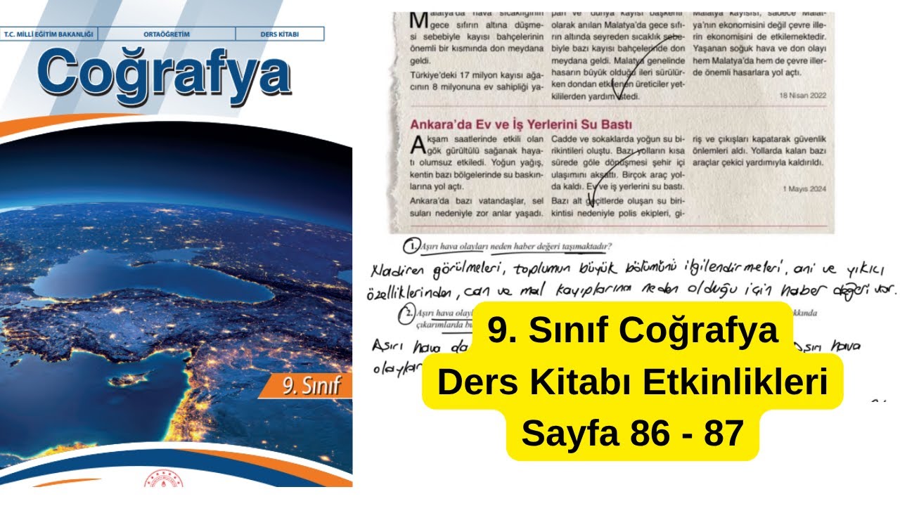 9. Sınıf Coğrafya Ders Kitabı 86 ve 87. sayfa cevapları meb ders kitabı çözümü