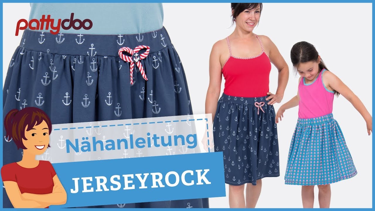 Jerseyrock n&auml;hen mit Kr&auml;uselung, Gummibund + Flatlocksaum - f&uuml;r Gro&szlig; und Klein