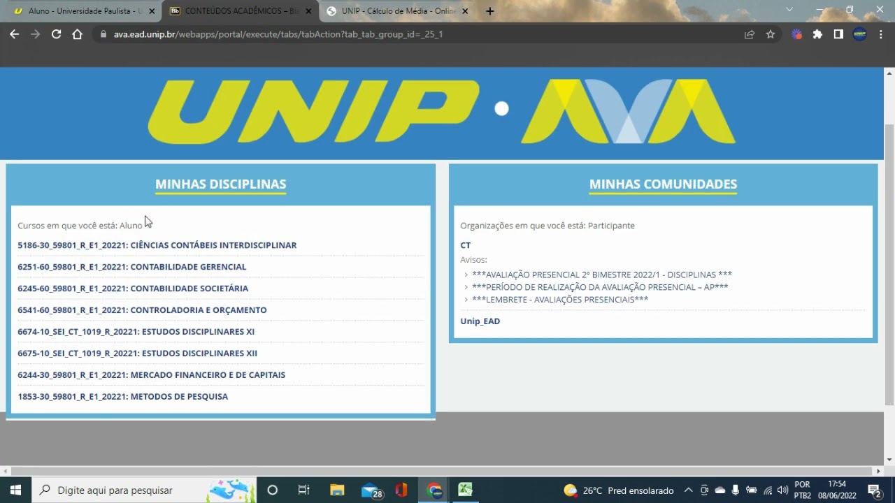 C&aacute;lculo de nota Unip   alunos de Gradua&ccedil;&atilde;o