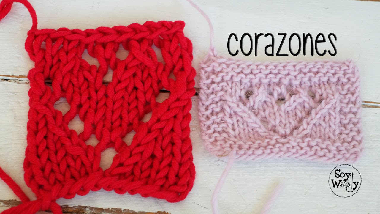 Punto de Encaje de Corazones: calado en dos agujas o palillos