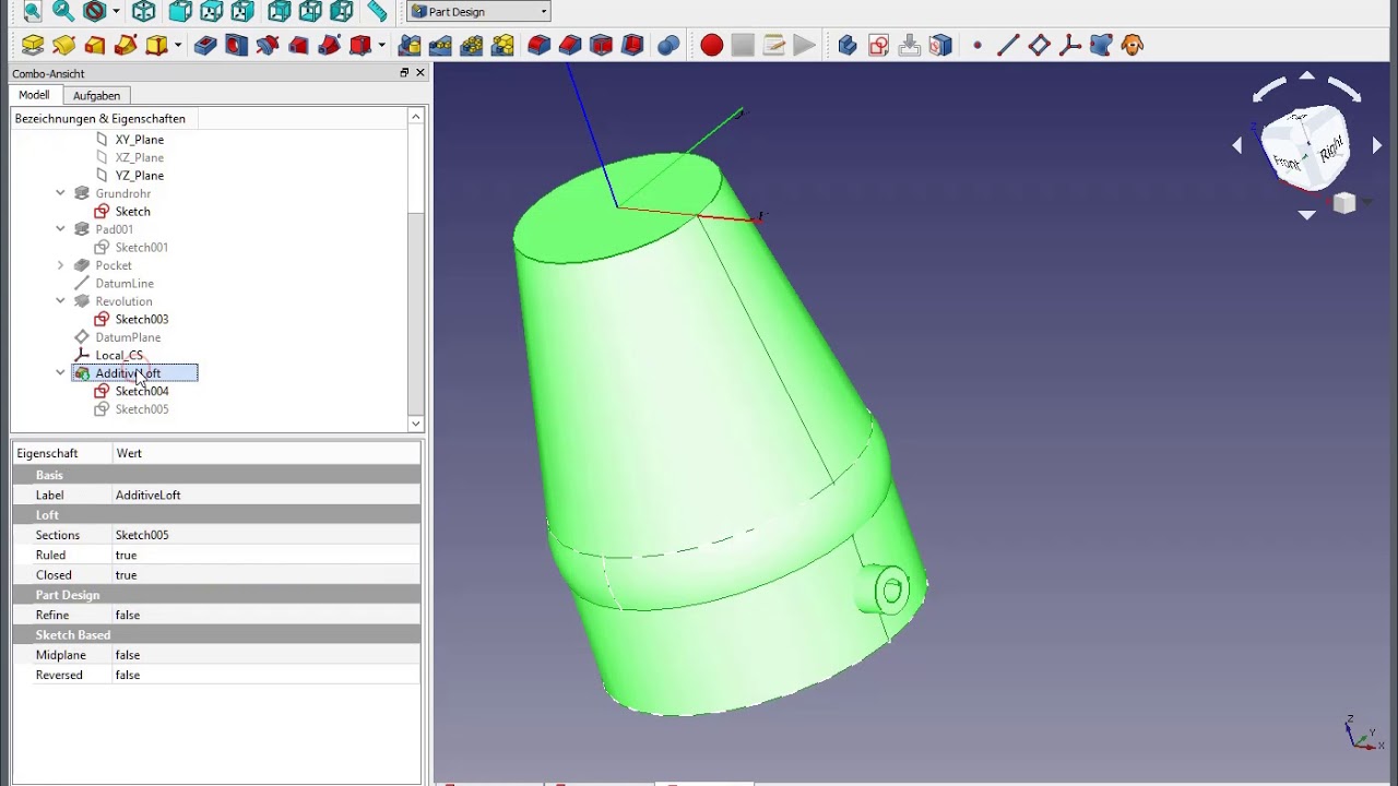 FreeCAD  0.18 Einsteiger Tutorial Rohre Konstruieren, Teil 2, mit Loft Funktion