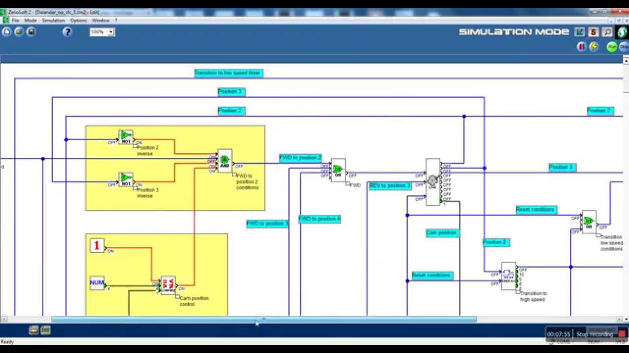 Zelio logic video turorial #11. Cam block and compare FBD blocks. Dahlander motor starter example #2