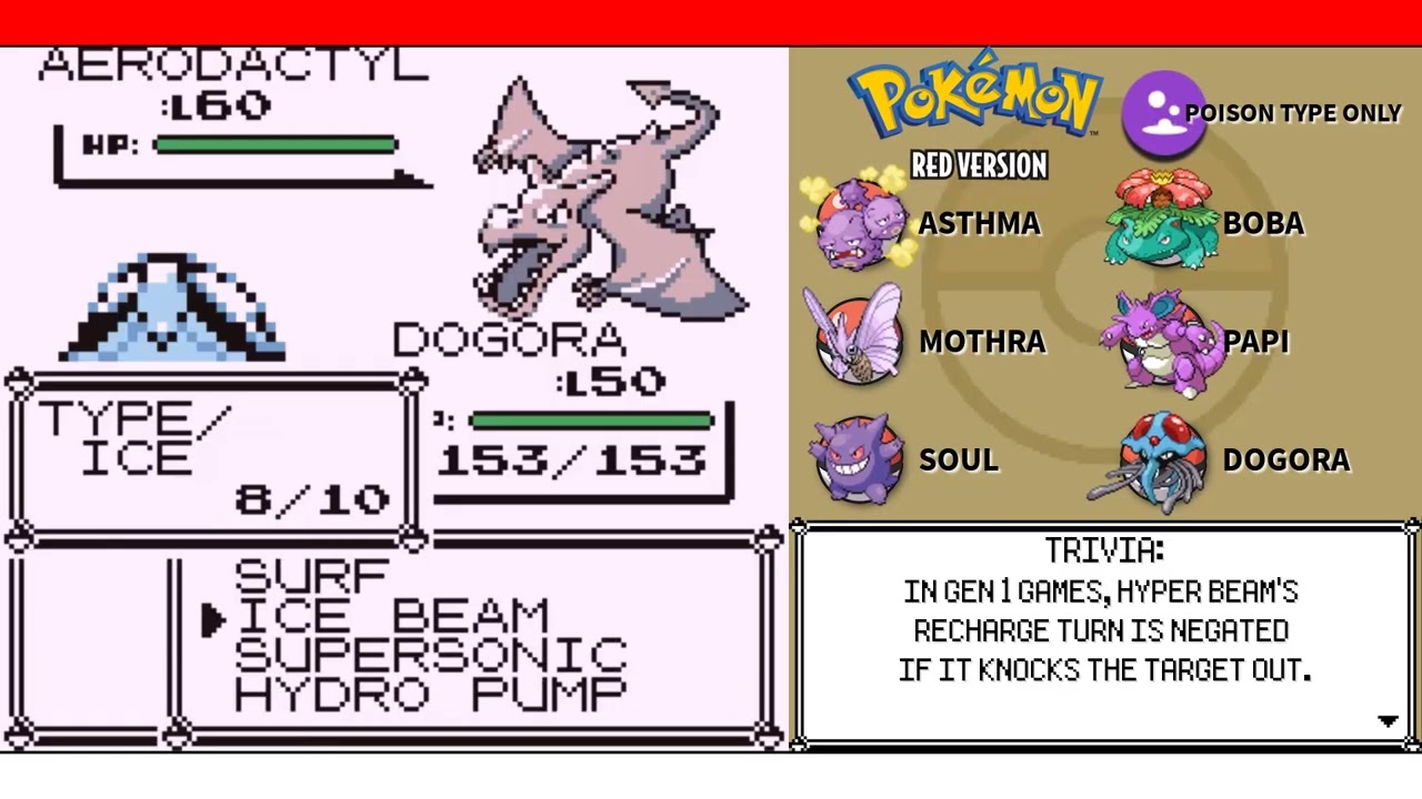 EP12 - Dogora Use Ice Beeeeeam! Noooooooo! - POKEMON RED - POISON TYPE ONLY