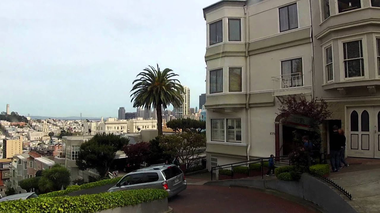 Steep drive down Lombard Street, San Francisco, California