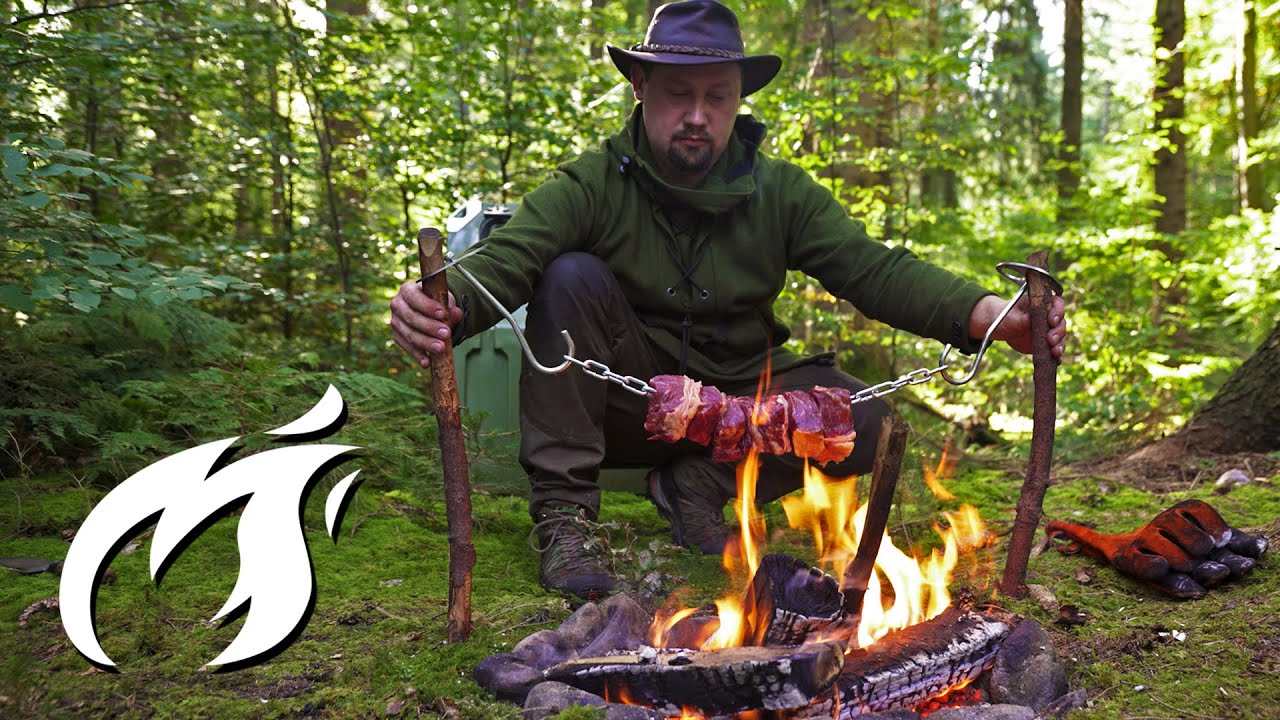 Wie du ein monster Steak an der Kette grillst! Mitten im Wald | Fire Kitchen ASMR 🔥🔥🔥