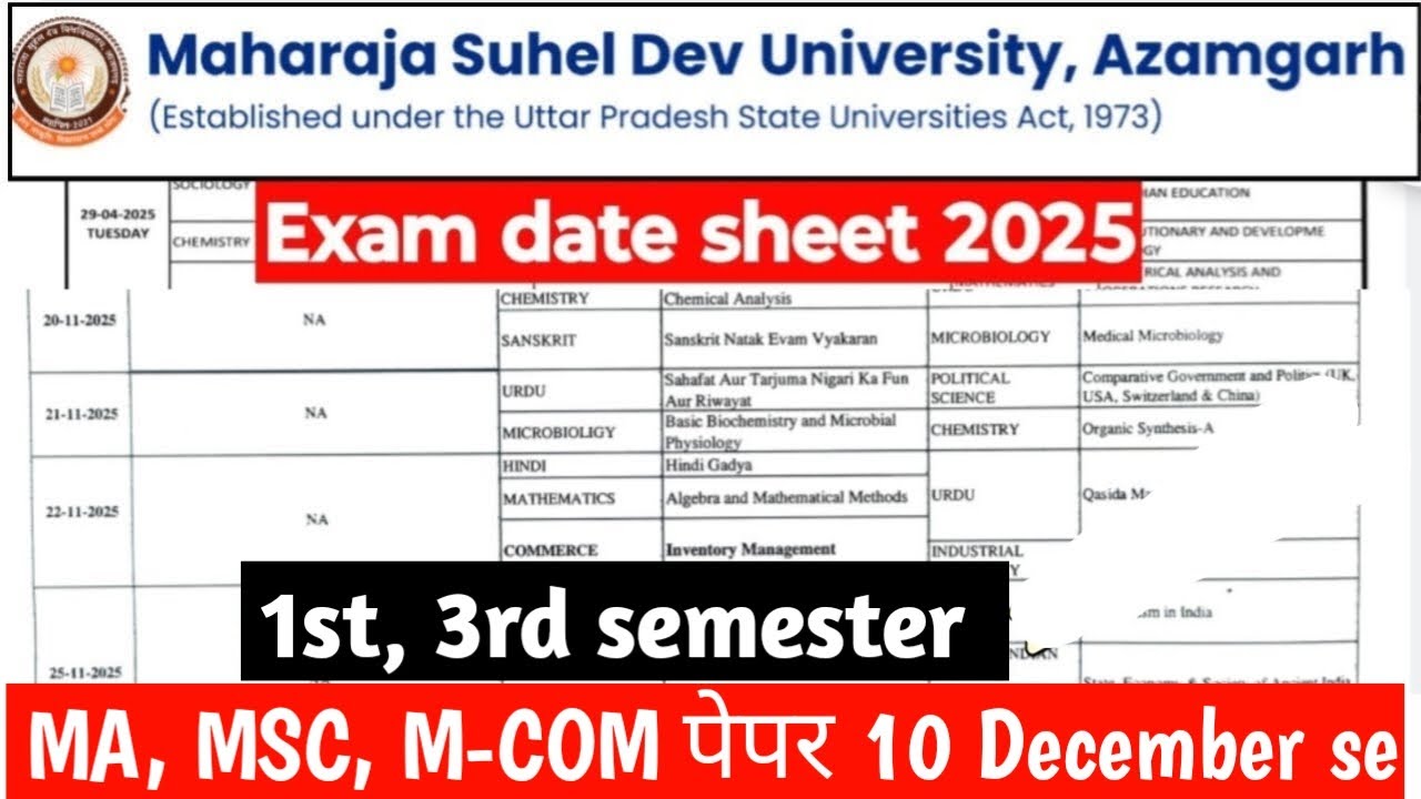 msdsu azamgarh exam date 2025| maharaja suheldev university azamgarh exam date 2025| msdsu exam news