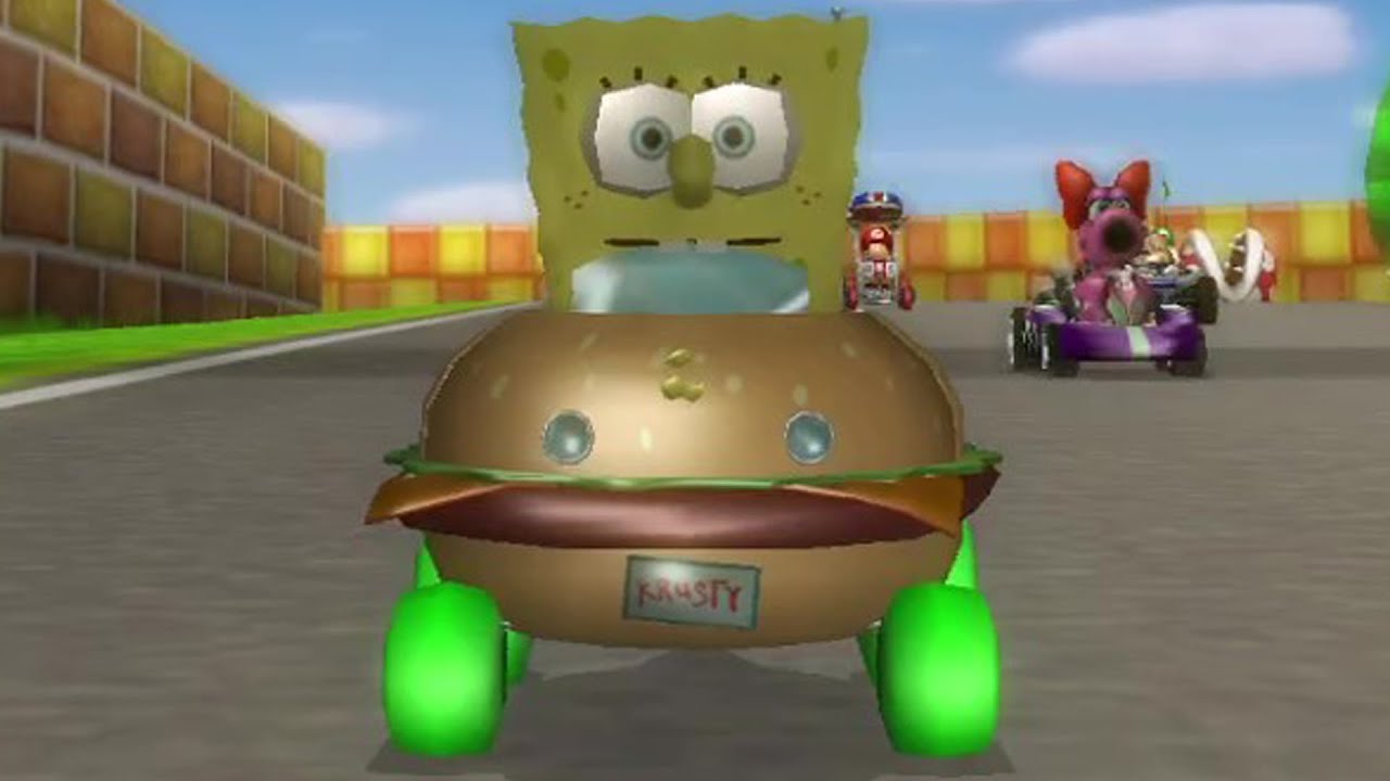 SpongeBob on Patty Wagon in Mario Kart Wii