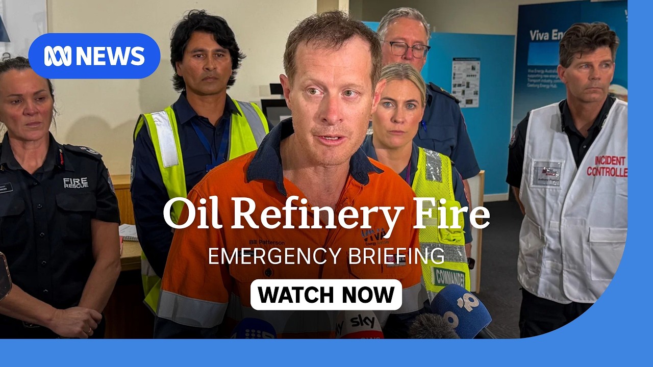 WATCH NOW: Authorities provide a briefing on oil refinery fire in Geelong | ABC NEWS