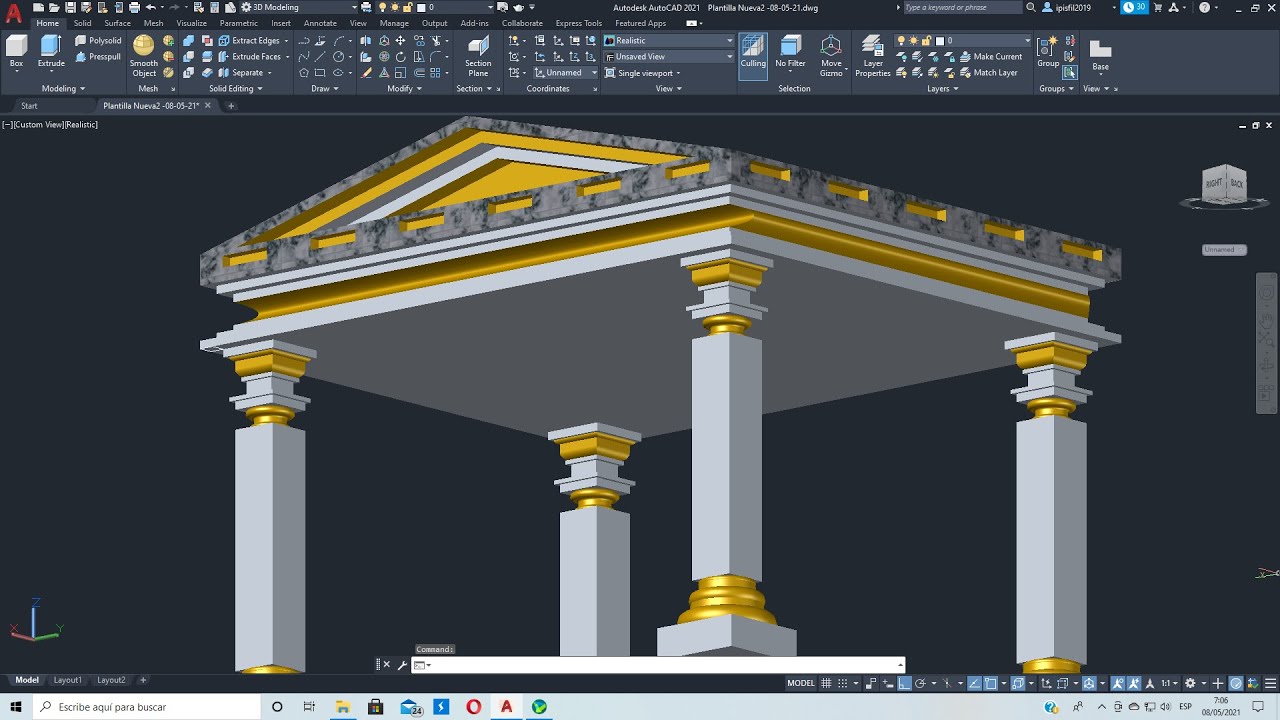 TECHO ARQUITECTÓNICO ESTILO DOS AGUAS EN 3D