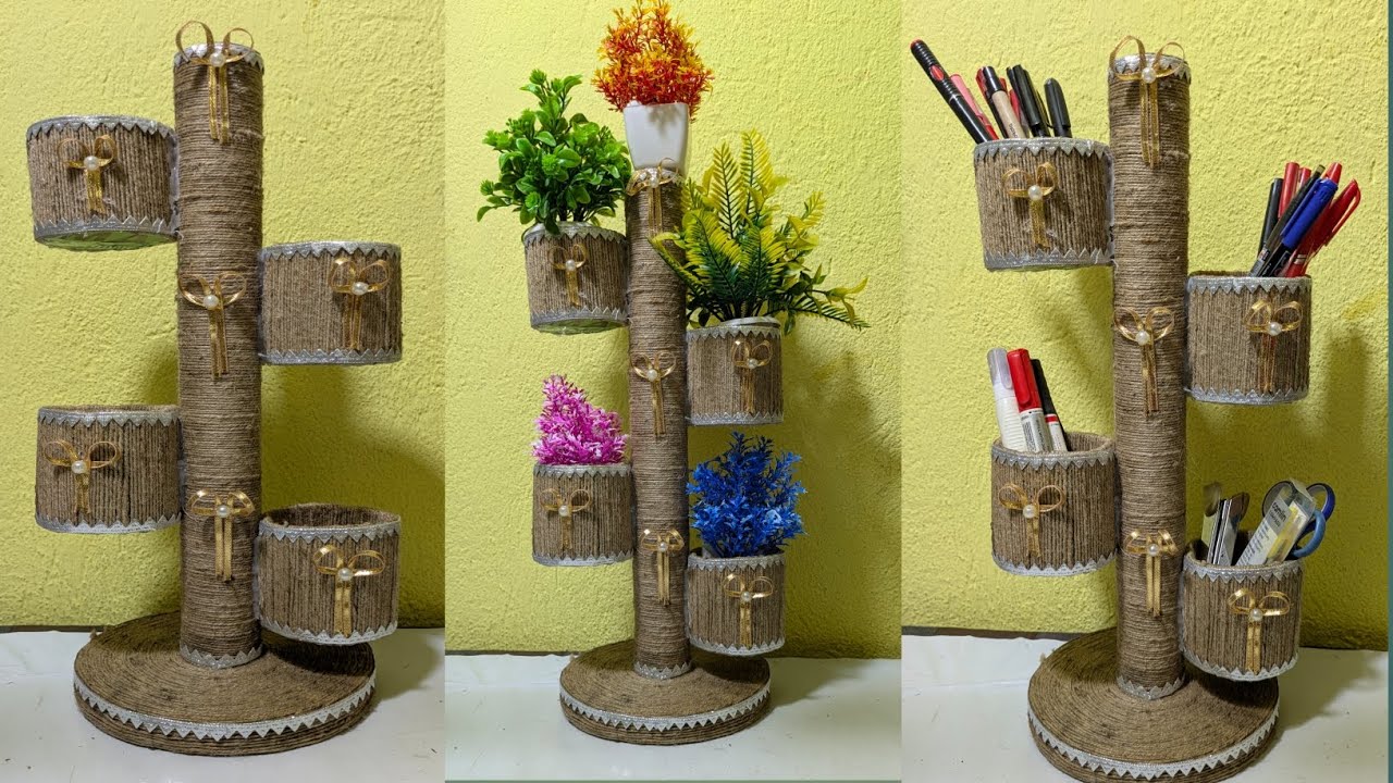 Diy Organizer craft with jute & cardboard /study table organizer/dressing table organizer/jute craft