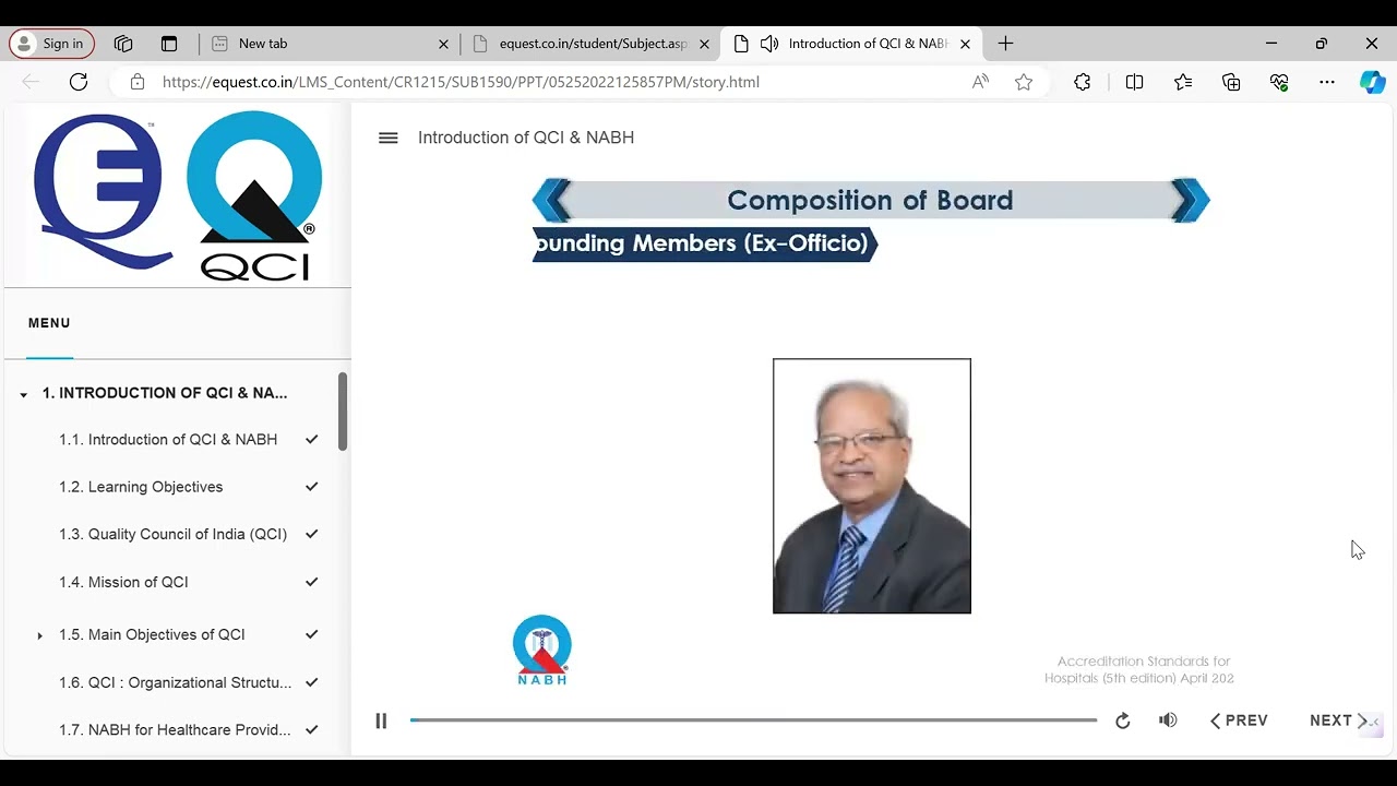 CERTIFICATE PROGRAMME IN IMPLEMENTATION OF NABH STANDARDS OF HOSPITAL (QCI) MODULE- I NABH