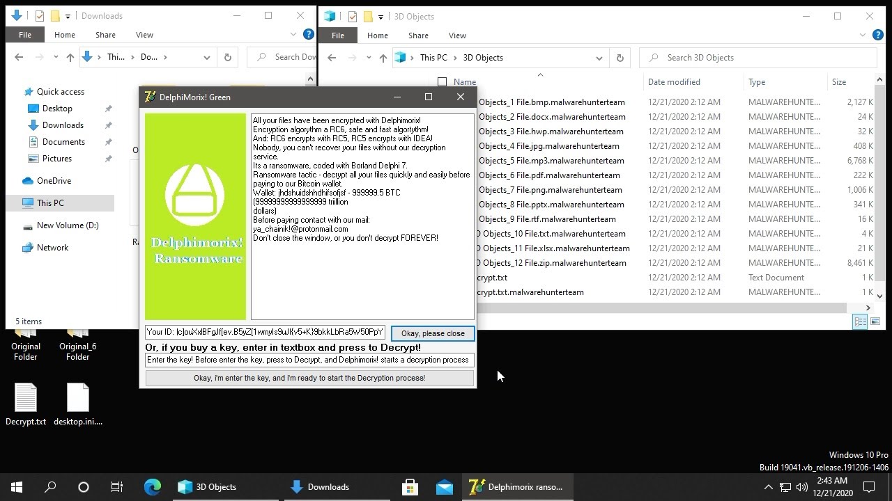 AppCheck Anti-Ransomware : Delphimorix Ransomware (.malwarehunterteam) Block Video