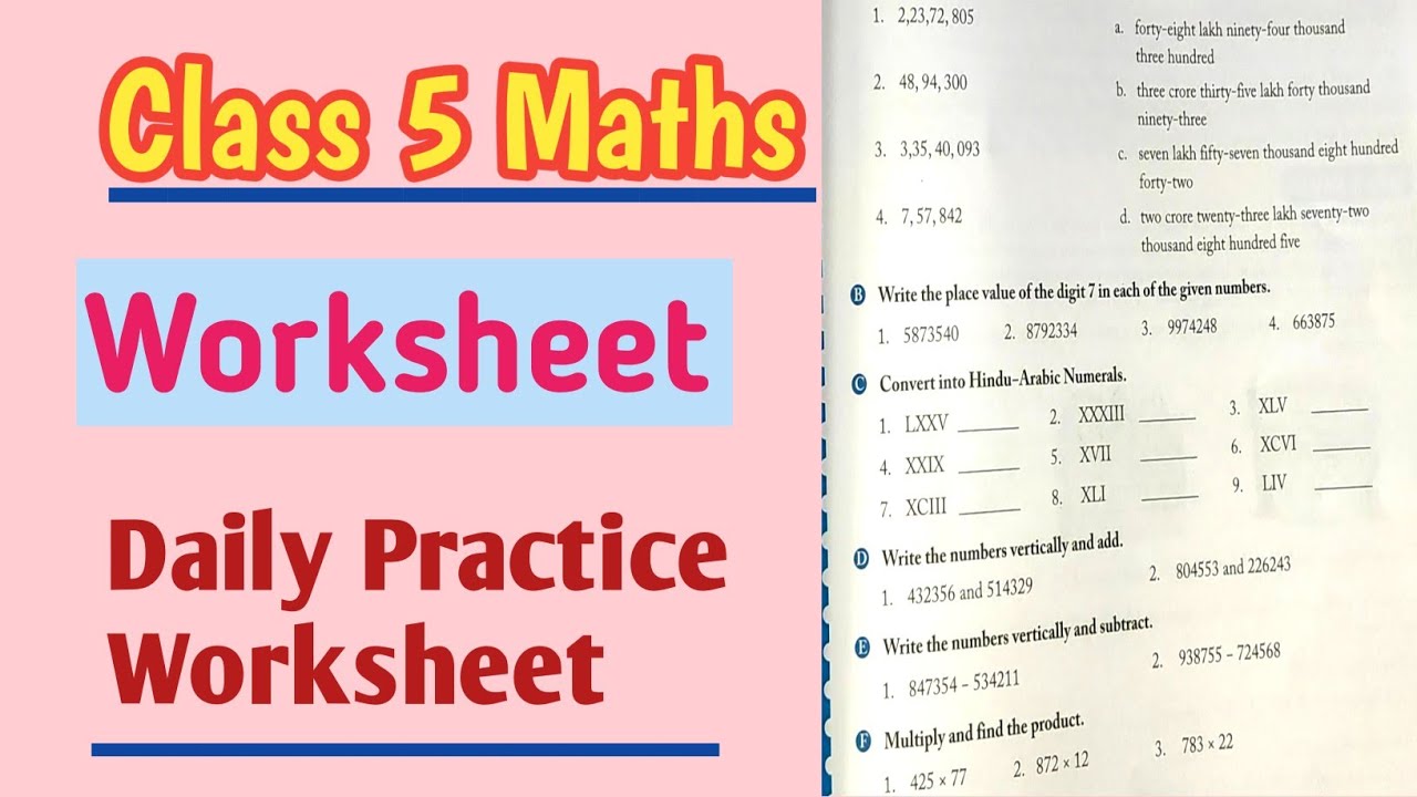 Maths Worksheet for Class 5/ Maths for class 5