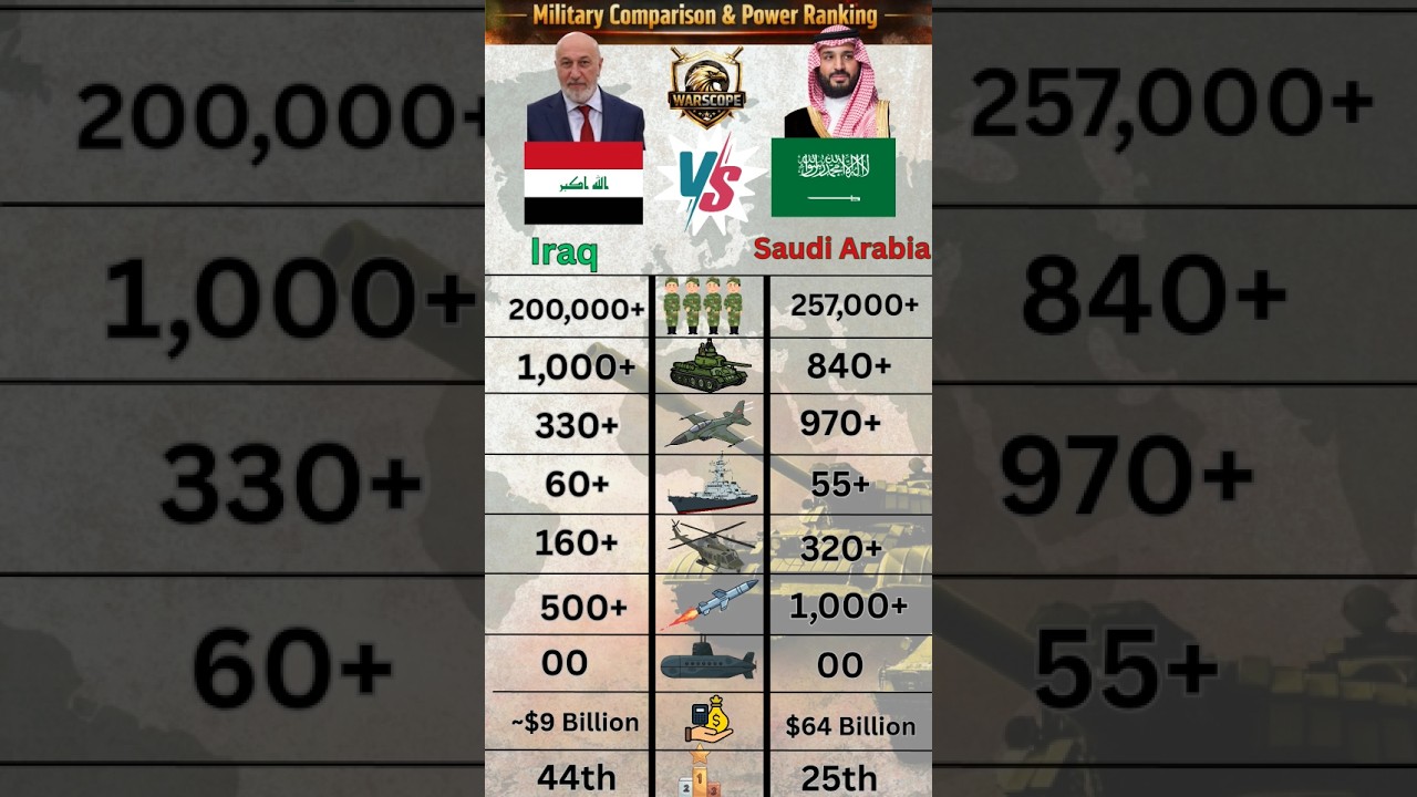 Iraq vs Saudi Arabia Military Comparison 2026 🇮🇶⚔️🇸🇦 | Historic Rivals Face Off #shorts