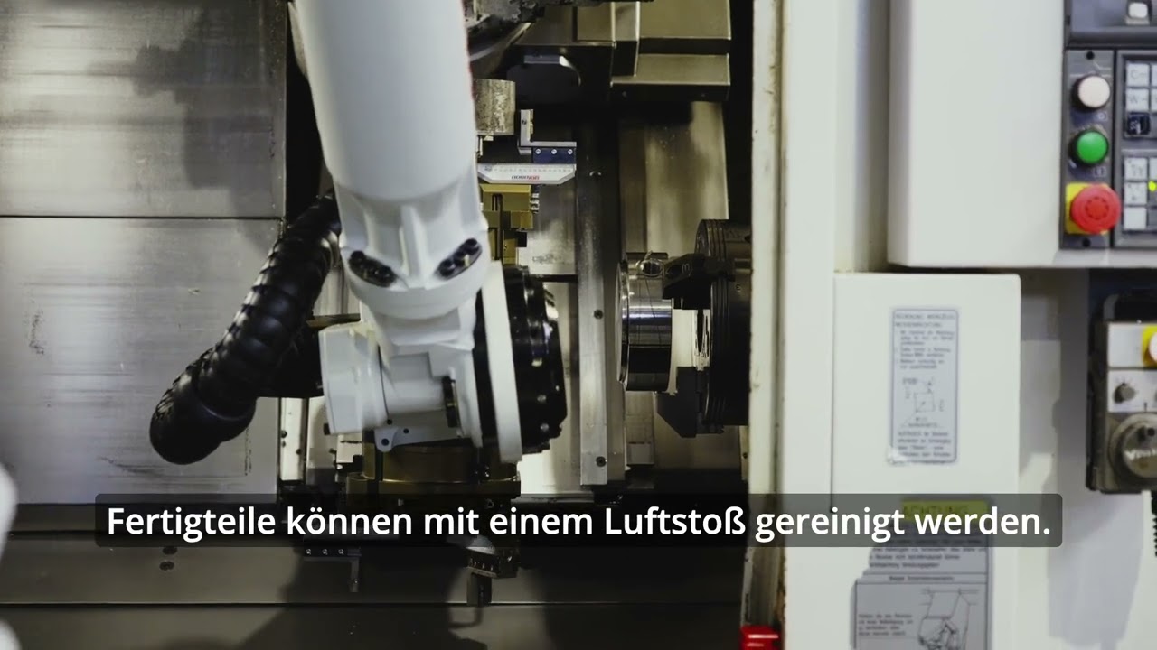 Intelligente CNC‑Automatisierung: RoboJob Turn‑Assist 200 s mit Pallet‑Unload an Okuma B300‑W