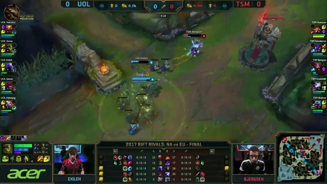 Exileh takes down Bjergsen for First Blood!