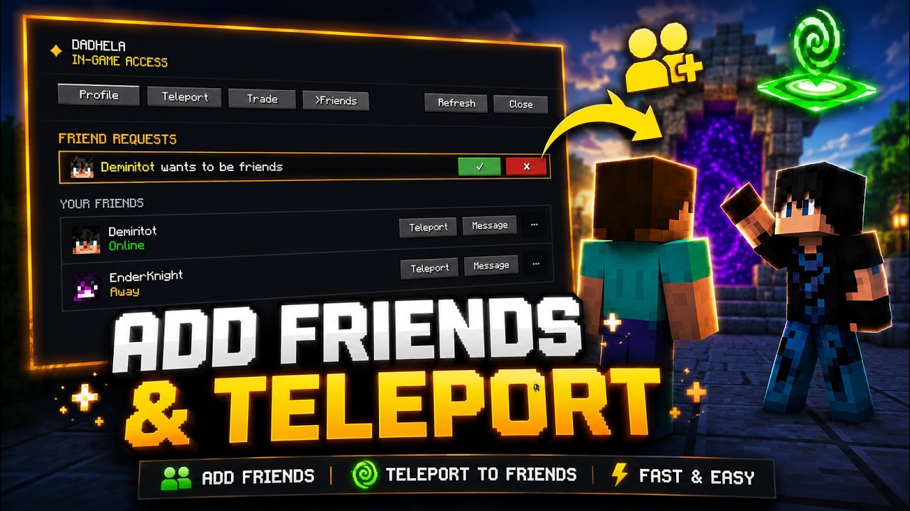 Teleport and friend-adding system showcase | Dadhela Open Beta Minecraft Server