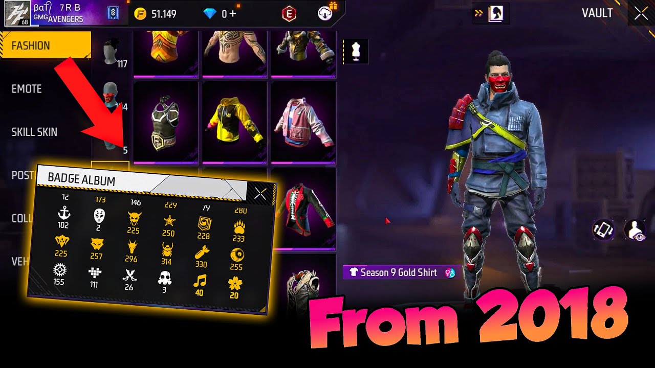 Review of a Free Fire account from 2018 with very rare skins!!