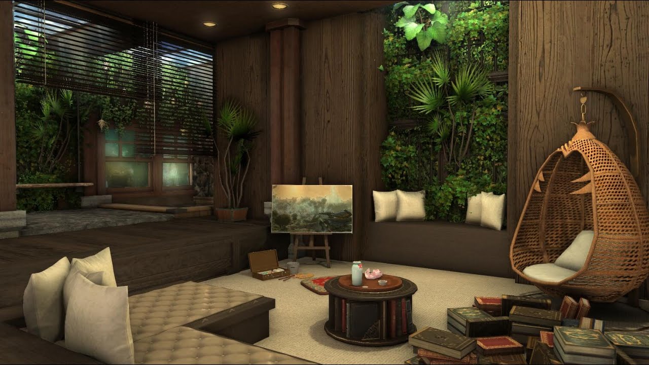 FFXIV/FF14 House/Housing-RL22(Modern nature house, sunken living room, wood and stone)