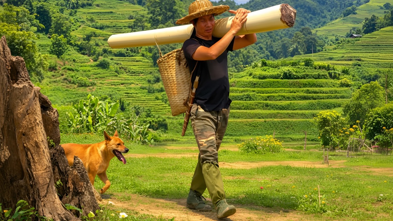 Finding food for the ducks - Gathering bamboo shoots, fishing, cooking, surviving on the river