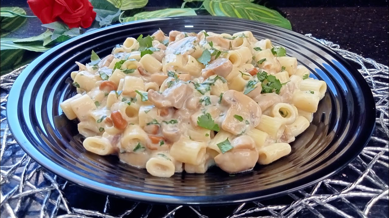 مطبخ / معكرونة (مقارون) بكريمة الطبخ و الفطر و الذرة من أسهل ما يكون سهلة و سريعة و بنينة هايلة 😋