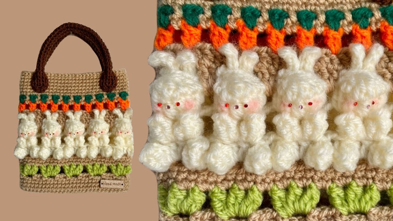 【かぎ針編み】うさぎ模様のバッグ🐰🥕／【Crochet】Rabbit stitch bag