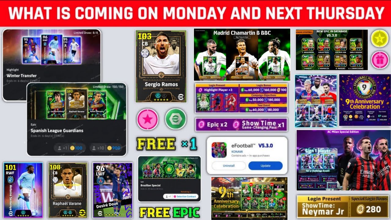 What Is Coming On Monday And Next Thursday In eFootball 2026 Mobile | Free Epic, Monday Update