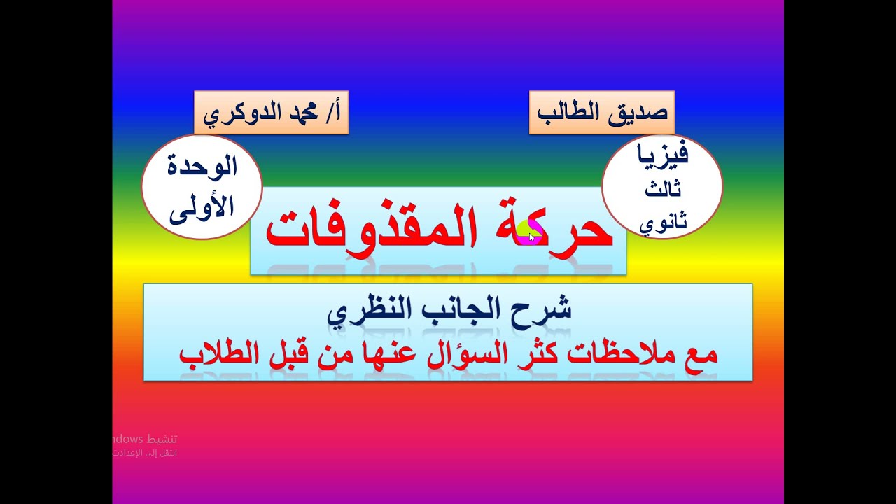 حركة المقذوفات  / شرح الجانب النظري مع ملاحظات كثر السؤال عنها من قبل الطلاب