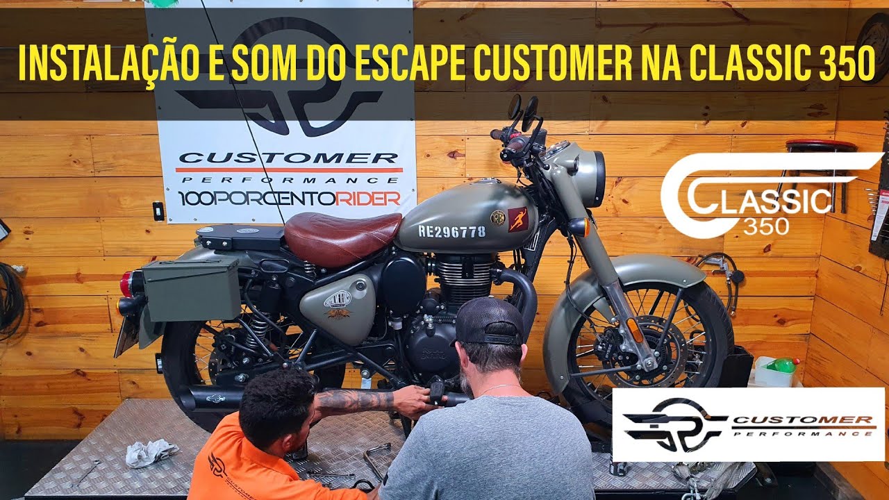 Instalação e som do escape Customer Chanfrado Full da Royal Enfield Classic 350 War Gun