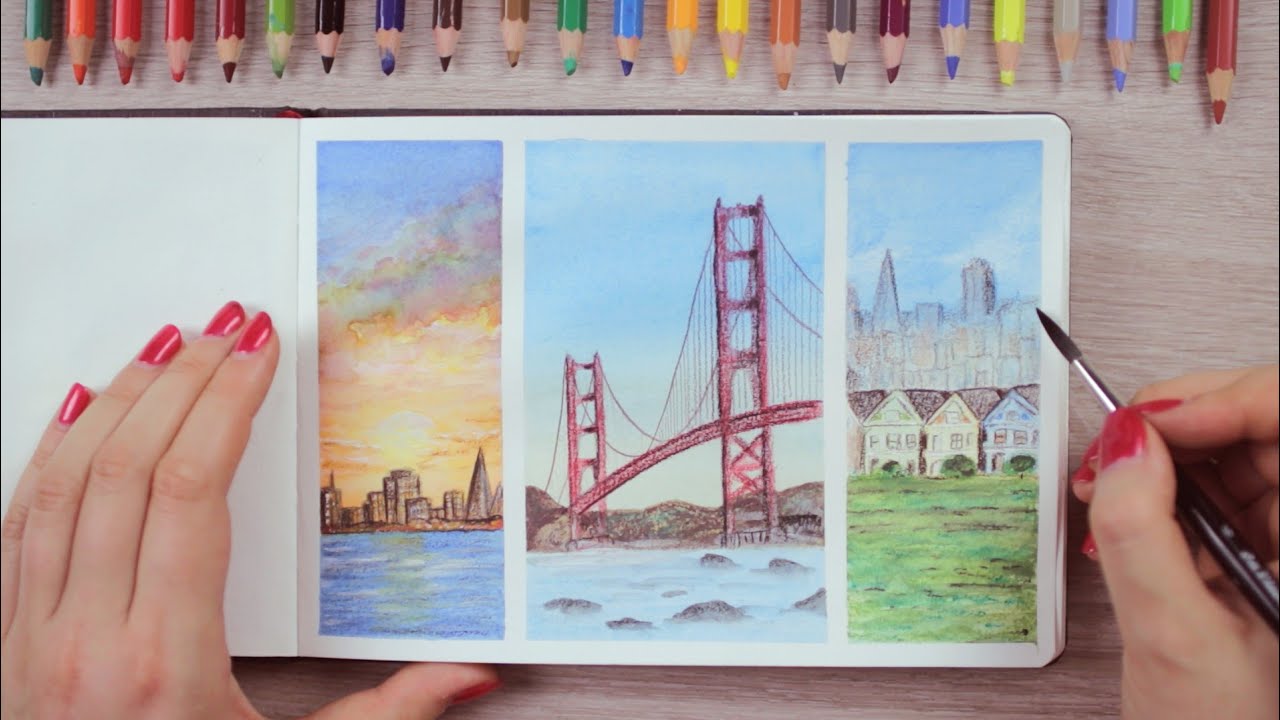Watercolor Pencils Painting Ideas San Francisco Inspired | Art Journal Thursday Ep. 45