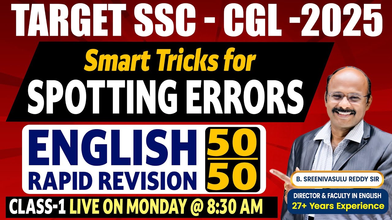 TARGET-SSC CGL 2025 || RAPID REVISION || SPOTTING ERRORS CLASS-1 With Smart Tricks by Director Sir