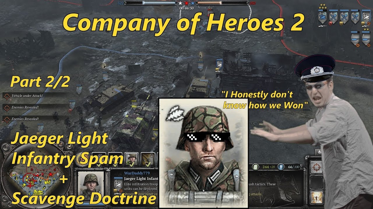 COH2: Jaeger Light Infantry Spam + Scavenge Doctrine (4v4 Multiplayer) (Part 2/2)