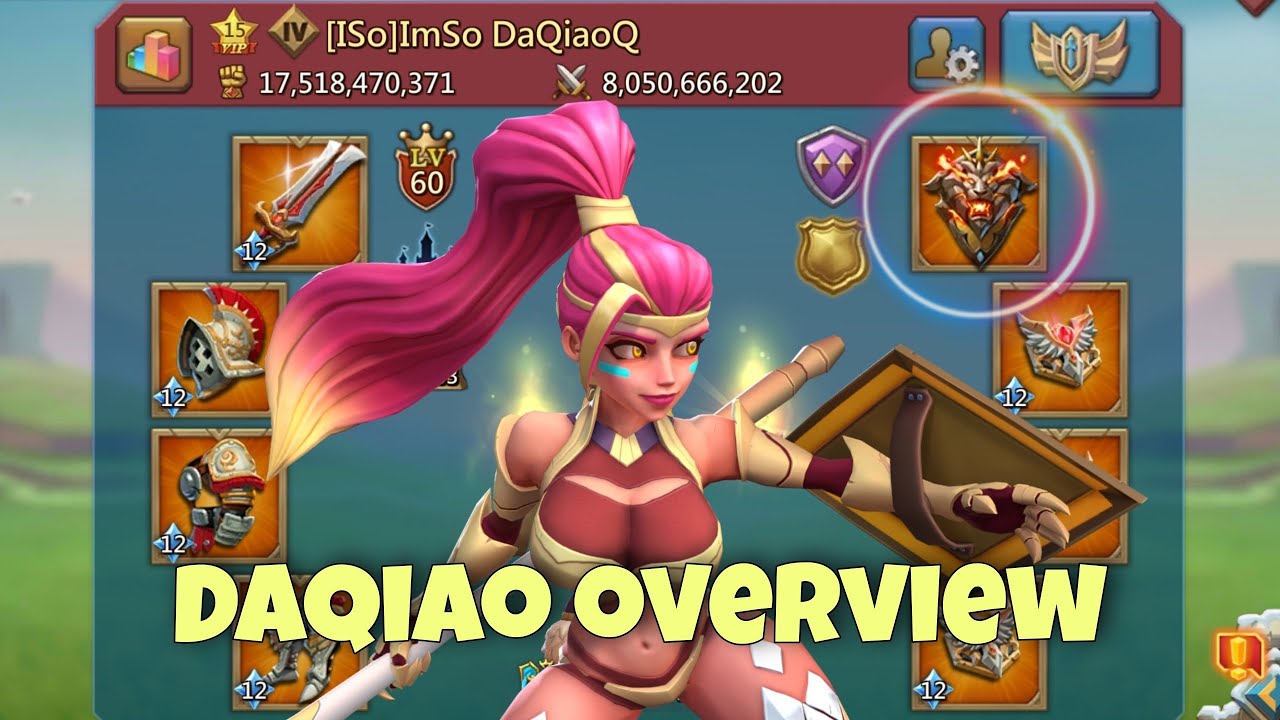 Lords Mobile - Overview of DaQiao account. Emperor shield. Current baron