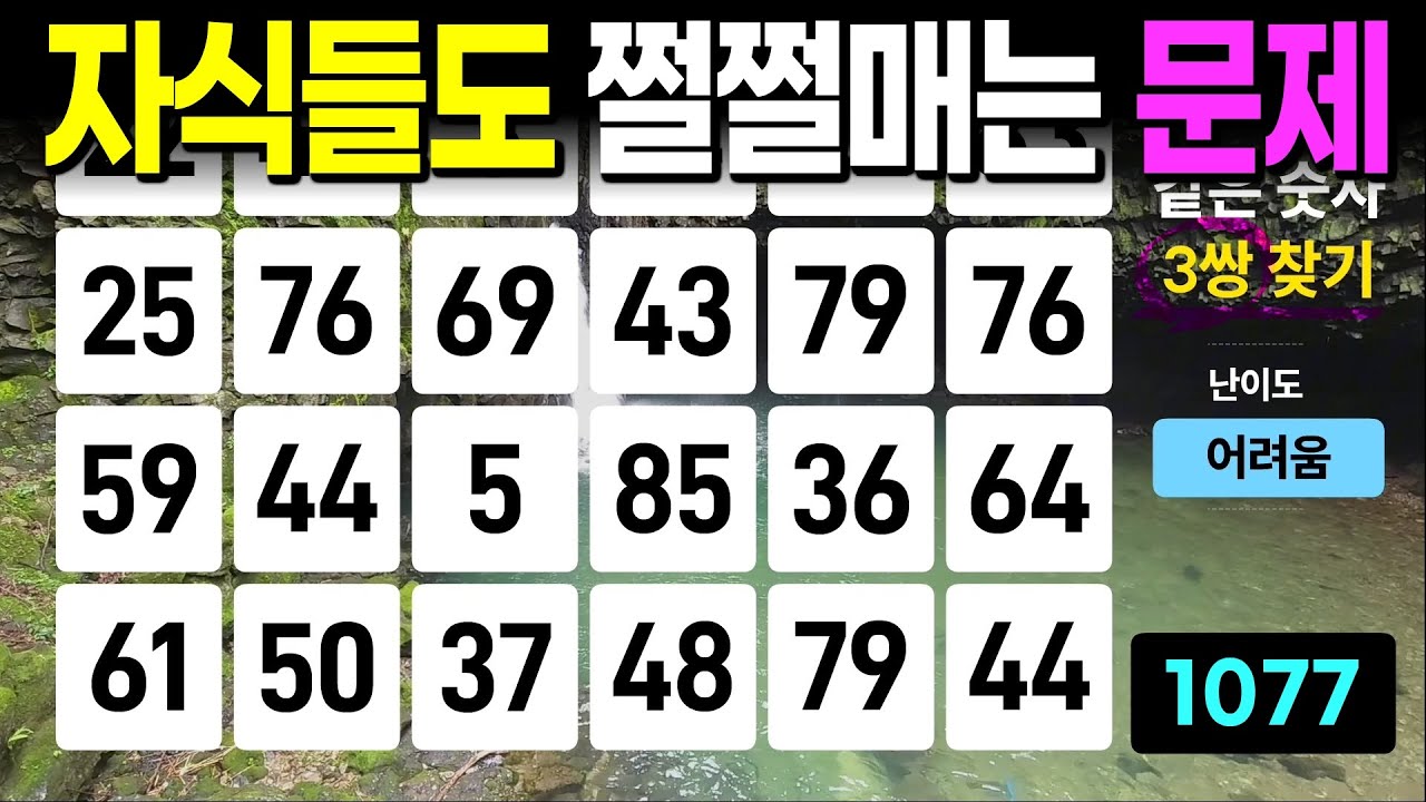 자식들도 쩔쩔 매는 문제 - 같은숫자찾기, 치매예방퀴즈, 치매예방활동, 숫자퀴즈, 숫자찾기, 단어퀴즈, 치매테스트