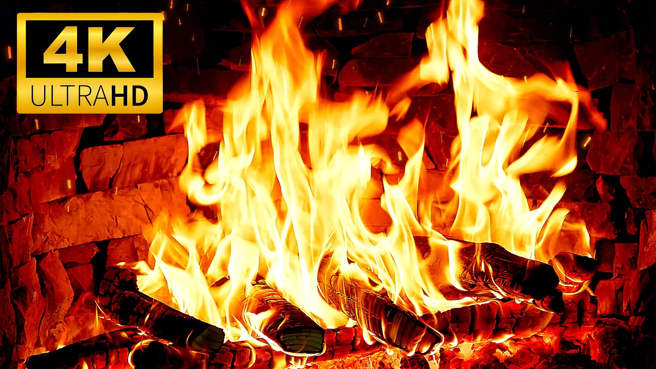 Relaxing Fireplace 4K UHD 🔥 Fireplace with Golden Light & Crackling Fire Sounds | Fireplace Ambience