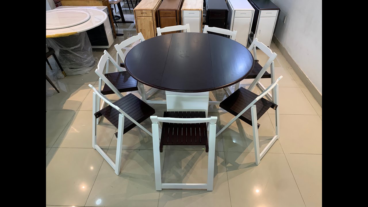 Bộ bàn ghế ăn tròn thiết kế thông minh xếp gọn 6 ghế hàng xuất khẩu - Liên hệ: 096.197.1675