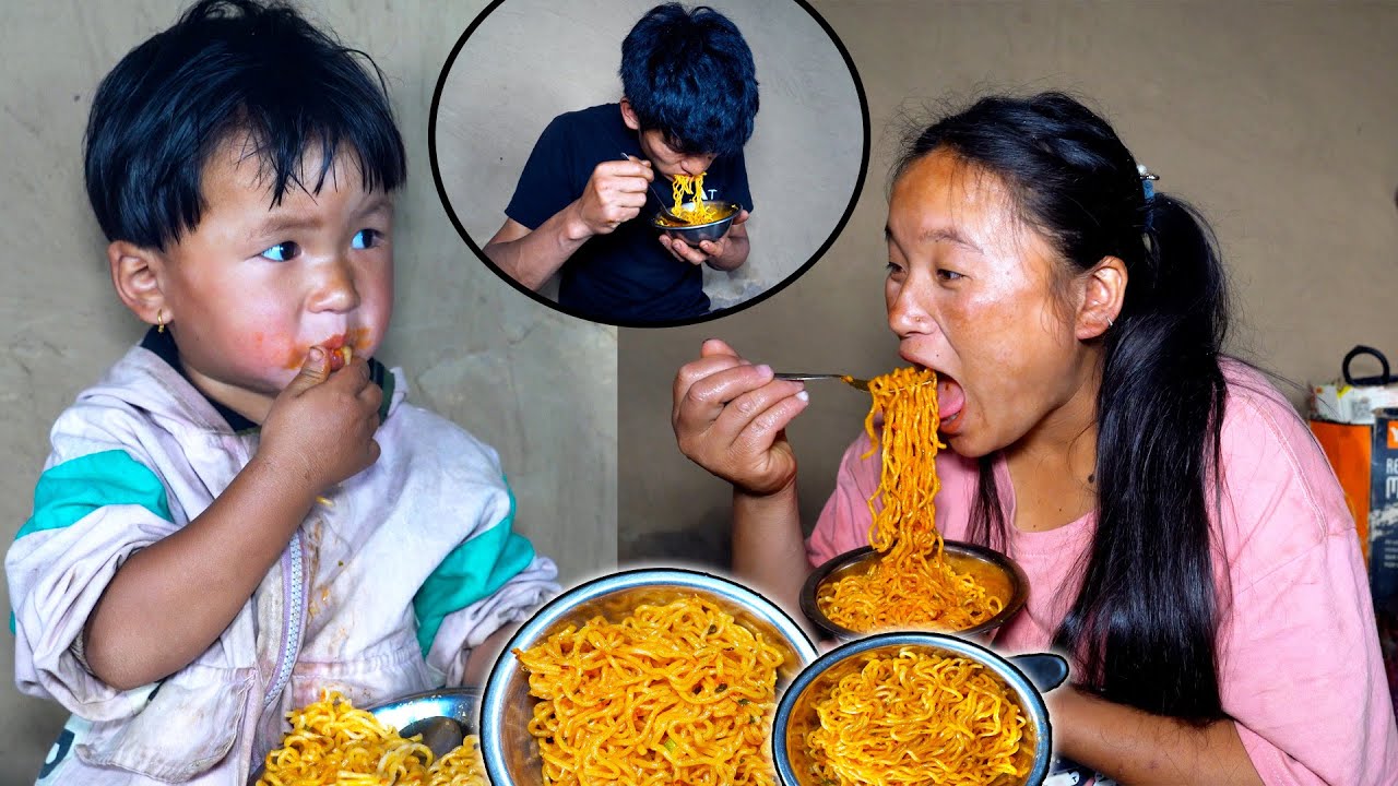 Sanjip & family having noodles as snacks II Jonson Jina SANJIP@pastorallifeofnepal