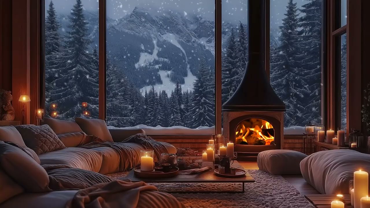 ❄️ Winter Storm Cabin Night | Blizzard Wind & Fireplace for 3 Hours | Relax Stress Relief Focus Calm