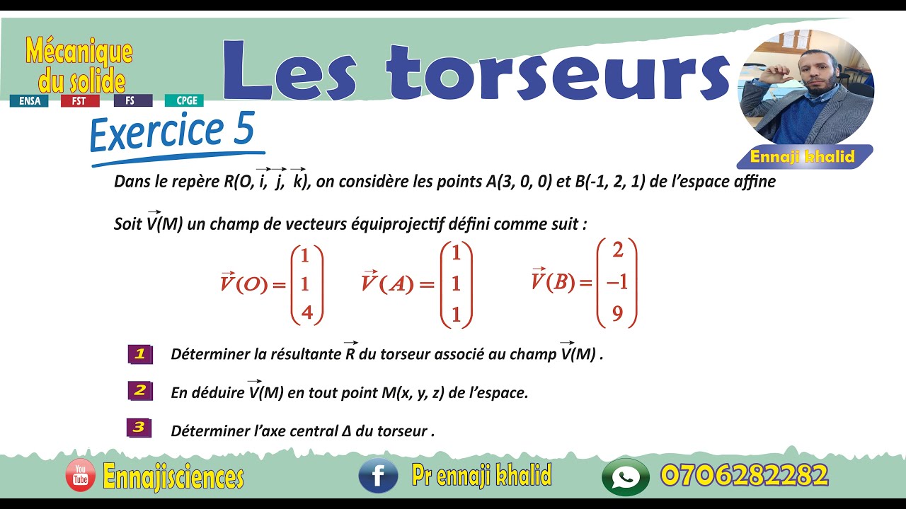 Torseurs  et axe central Exercice 5