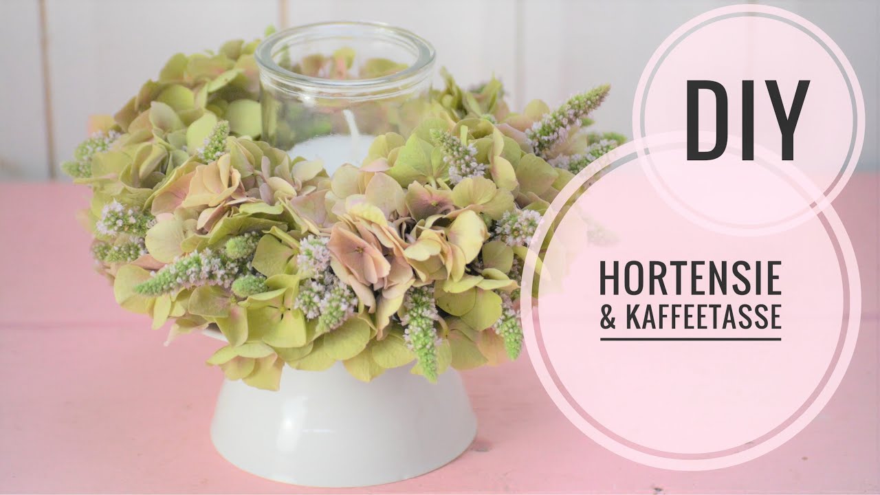 DIY: TISCHDEKO mit HORTENSIEN & KAFFEETASSE selber machen