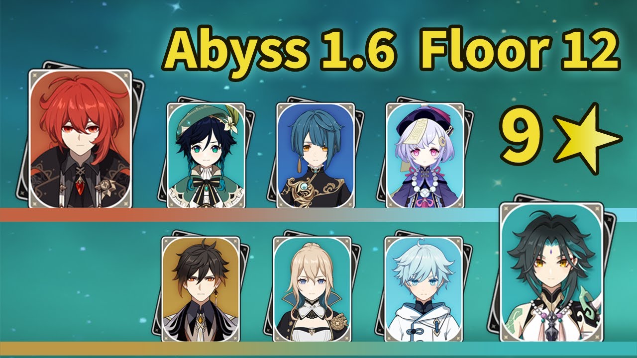 Abyss 1.6 floor 12 (9 Stars cleared) 3 Crowned C0 Diluc/Xiao - Genshin Impact