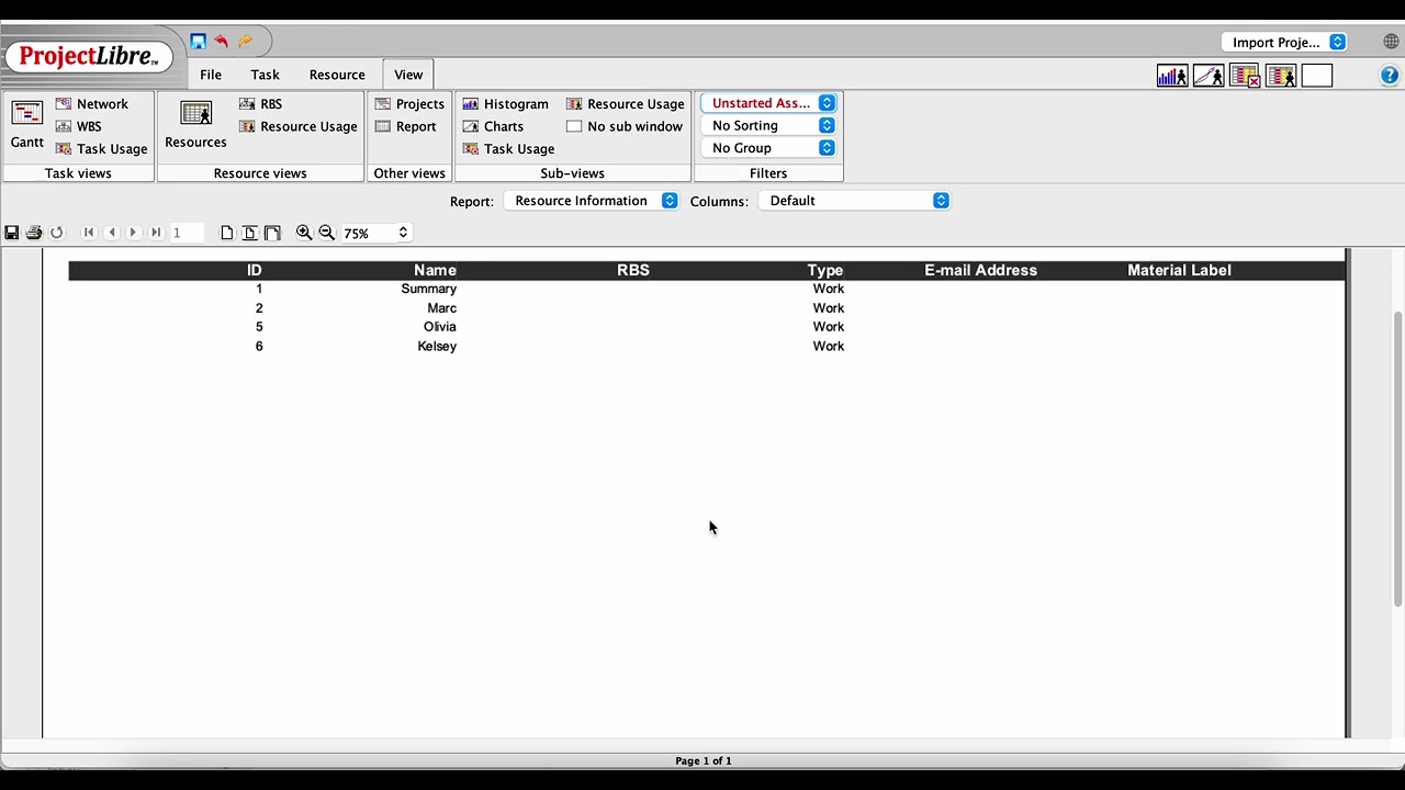 ProjectLibre Desktop Reporting