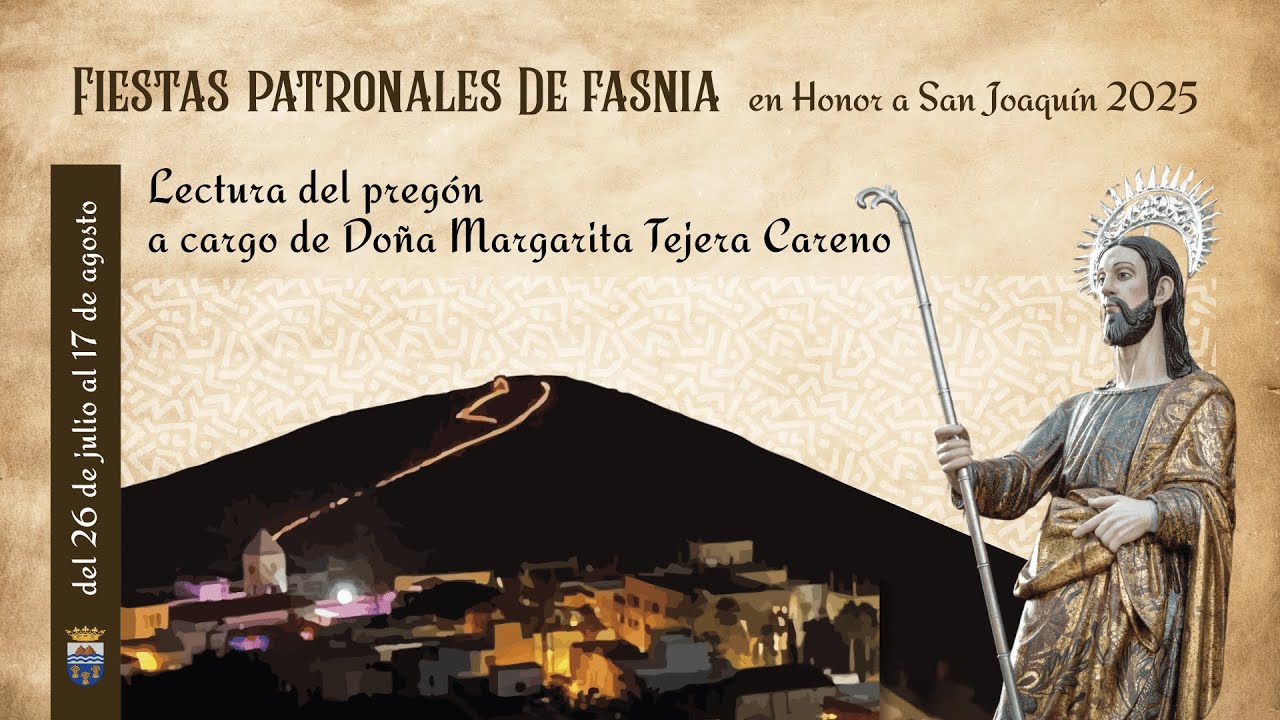 Lectura del pregón a cargo de Doña Margarita Tejera. Fiestas Patronales en Honor a San Joaquín 2025.