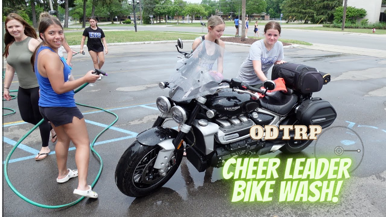 CHEER LEADER MOTORCYCLE WASH  - Rocket 3 GT #cheerleader #motorcycle #bikewashing #fundraising #auto