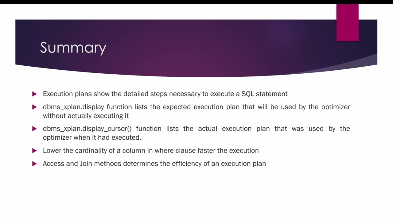 Oracle SQL Performance Tuning Day 20 - Execution Plan - Summary
