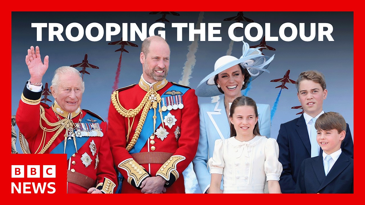 King and Queen cheered by crowds at Trooping the Colour | BBC News