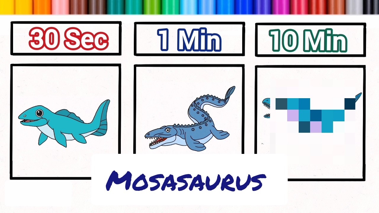 Drawing Mosasaurus in 30 sec. 1 min. 10m. Dinosaurs drawing 