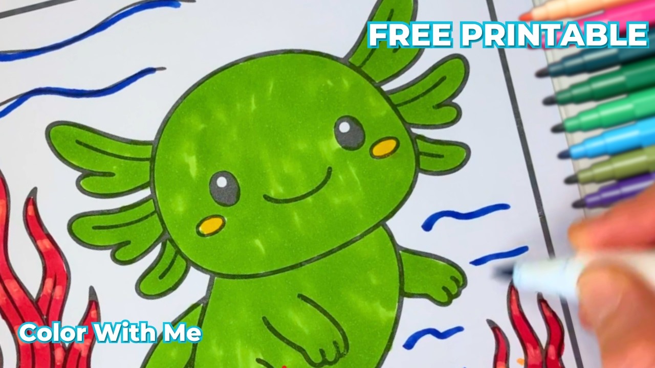 Smiling Axolotl in a Coral Garden 🫧 | Relaxing Coloring Page with Calm Music | Cute Ocean Art