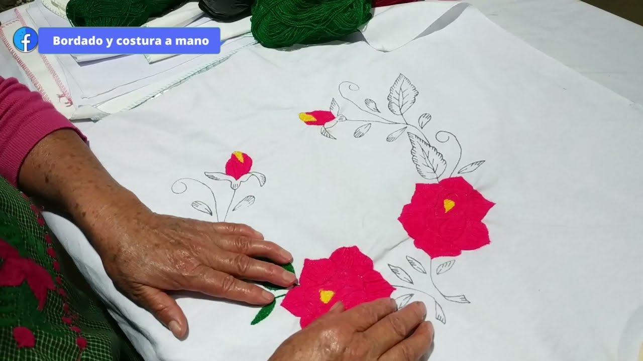 Servilletas con rosas bordadas a mano, colores alegres, paso a paso | muy facil