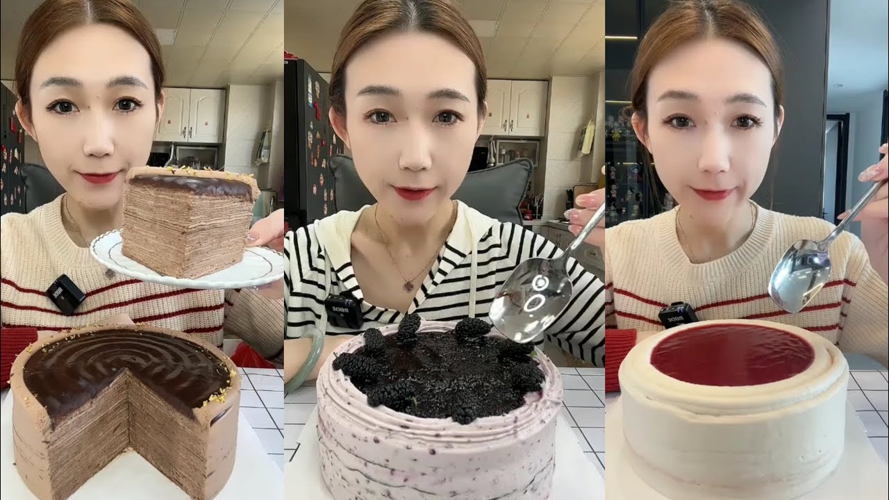 ASMR 🍫🍇 Chocolate Lava Cake,Raspberry Cake, Crepe Cake| Soft & Satisfying Eating Sounds #asmr